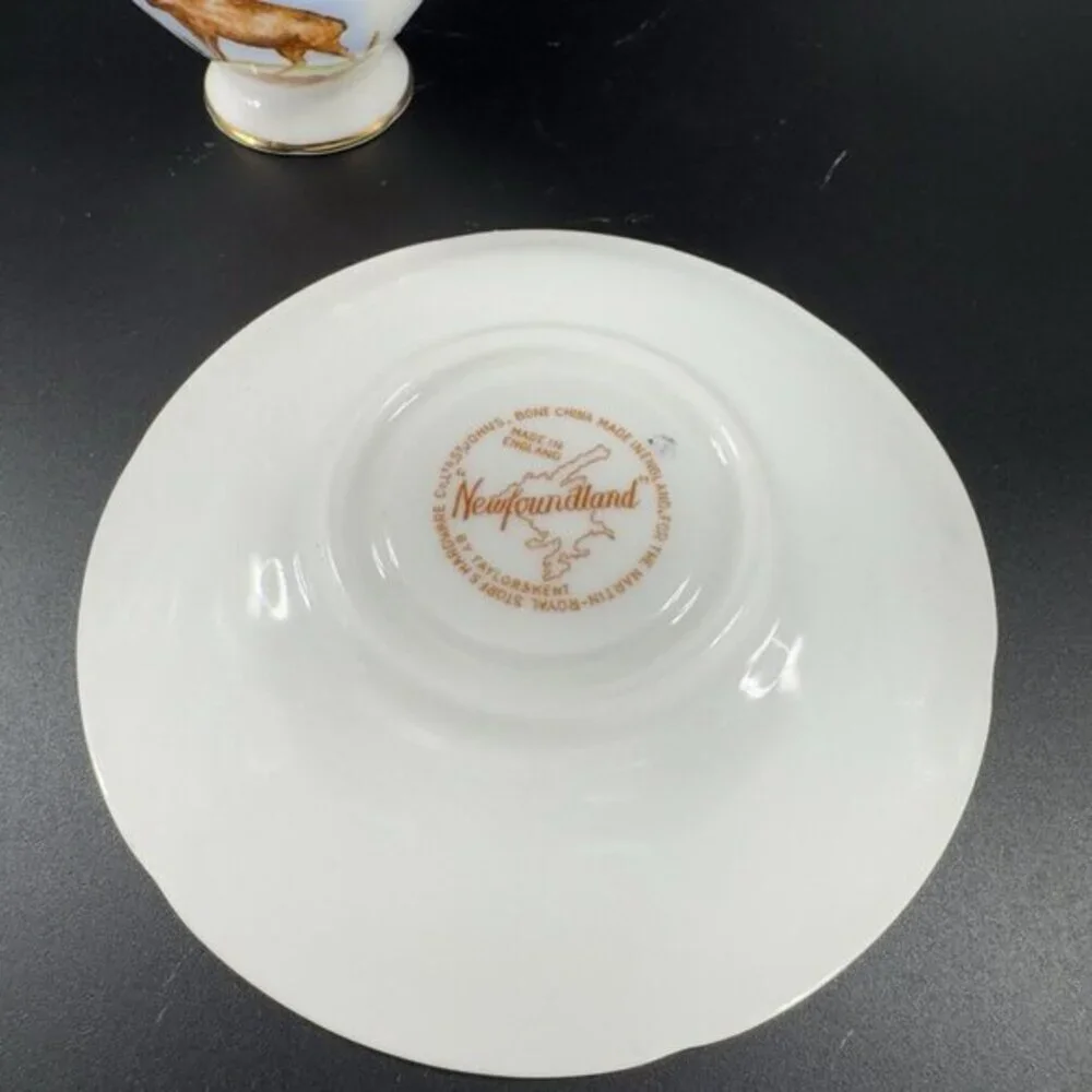 TAYLOR & KENT Newfoundland Teacup Saucer Bone China ENGLAND Set Monarch Deer VTG